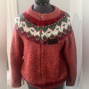CHUU Sz Small Korean Fashion zip up Sweater Fair aisle Crocheted wool Sweater